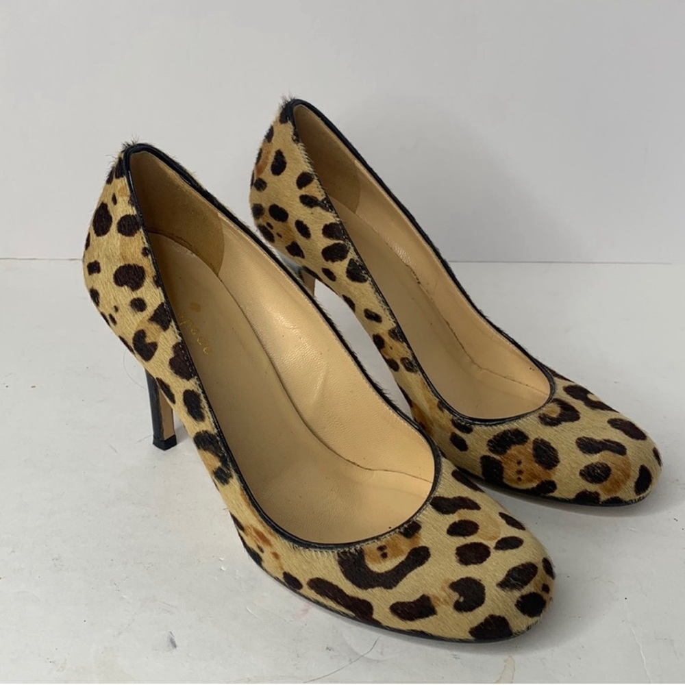 Kate Spade Leopard Cheetah Leather Italy Pump Shoes Heels Real Calf Fur size 7.5